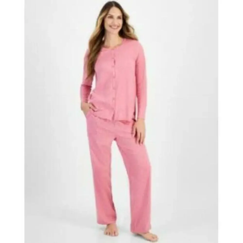 Charter Club Women's Pink Cotton Printed Button-Front Pajama Set XL
